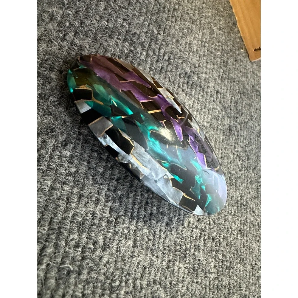 VINTAGE Art Deco Plastic Hair French Barrette Clip Made in France Prpl Grn Fused